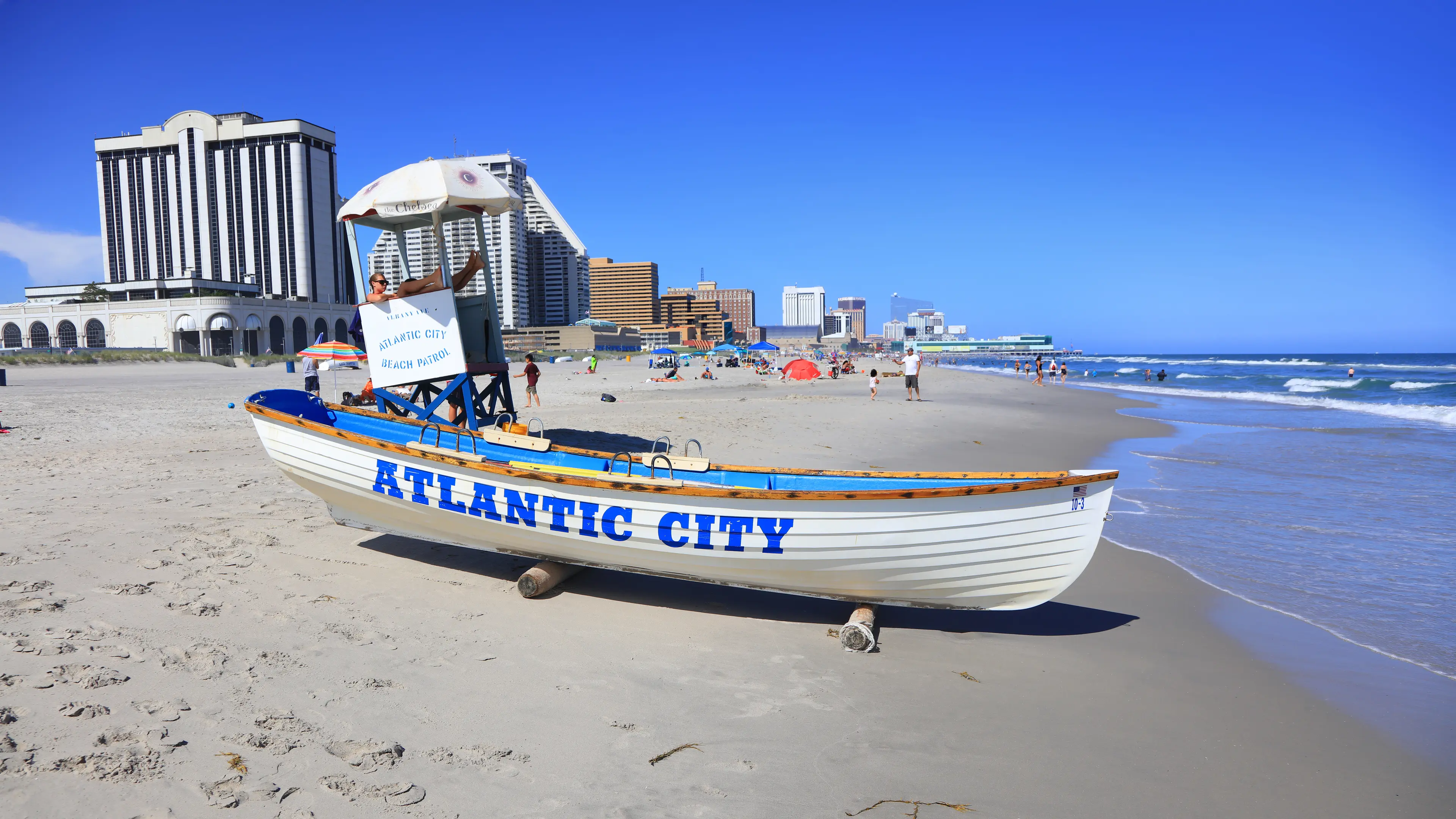 Life guard boat on the beach in Atlantic City, New Jersey